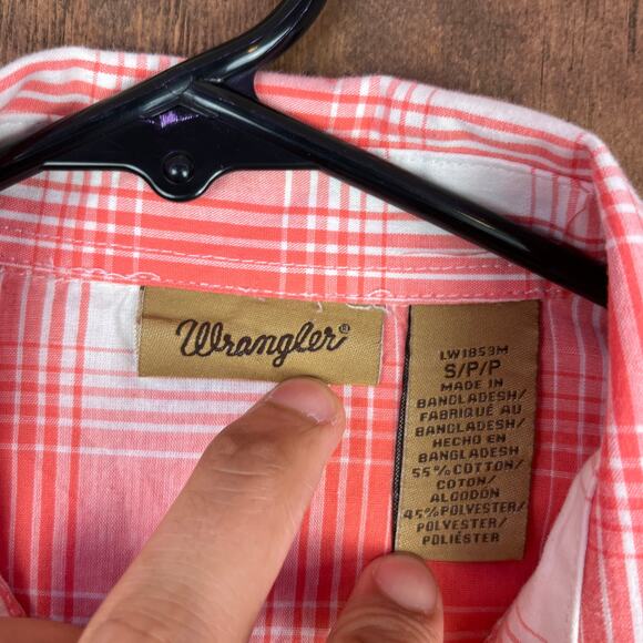 Wrangler Womens Shirt Orange White Plaid Pearl Snap Button Down Small - Picture 6 of 13